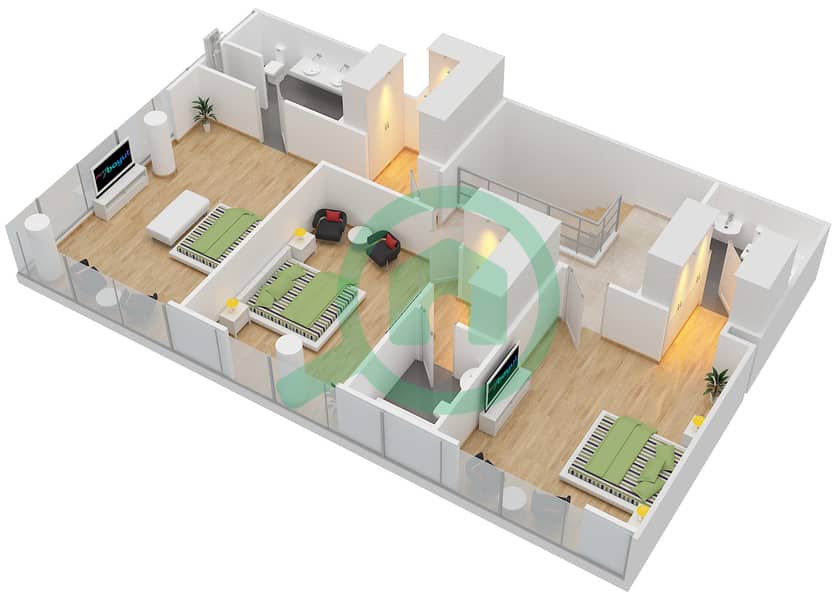 المخططات الطابقية لتصميم التصميم 12 FLOOR 9,10 بنتهاوس 3 غرف نوم - مارينا كواي نورث interactive3D