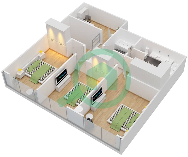 المخططات الطابقية لتصميم التصميم 10 FLOOR 9-10 بنتهاوس 3 غرف نوم - مارينا كواي نورث interactive3D