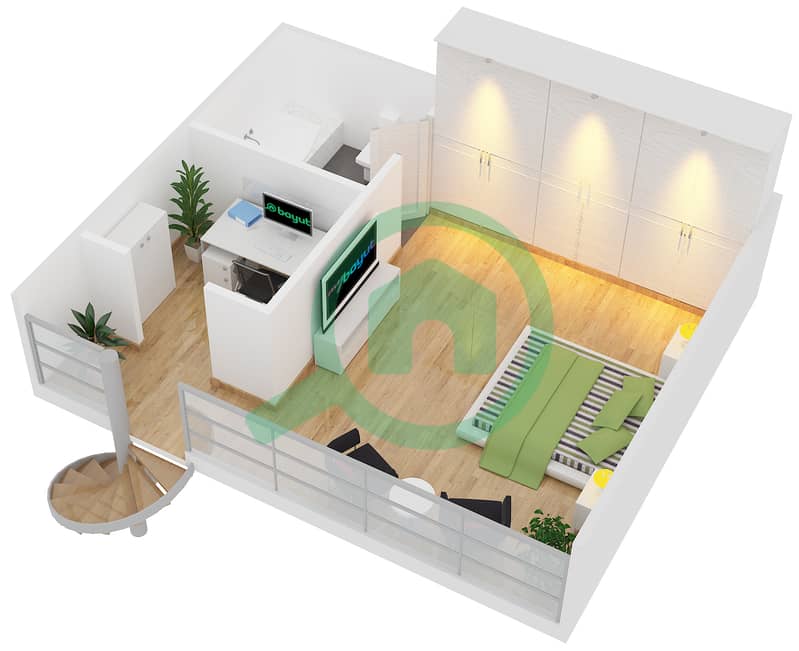 西部海湾住宅楼 - 1 卧室公寓类型1F戶型图 interactive3D