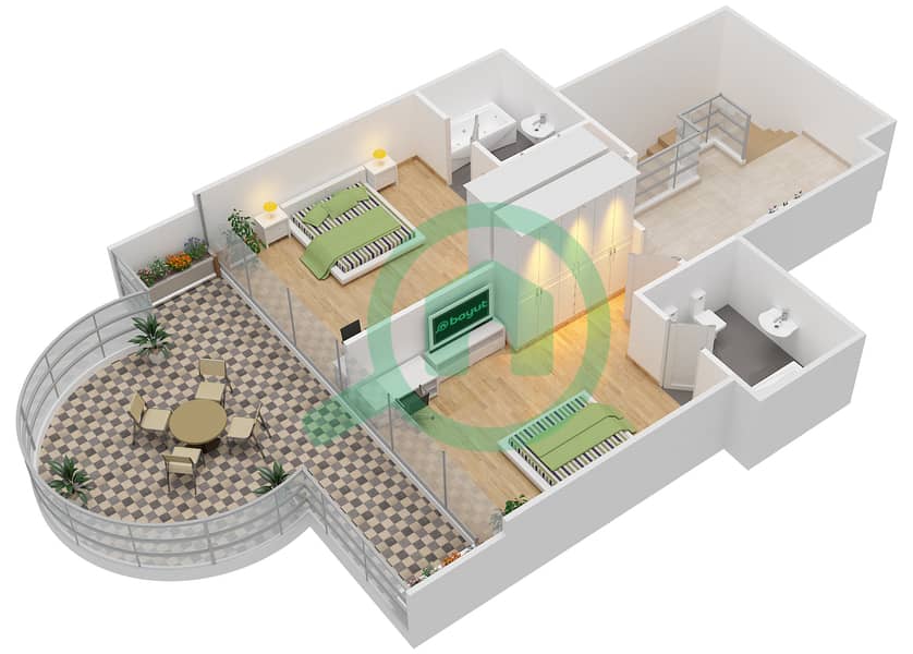 滨水区 - 2 卧室别墅类型3戶型图 interactive3D