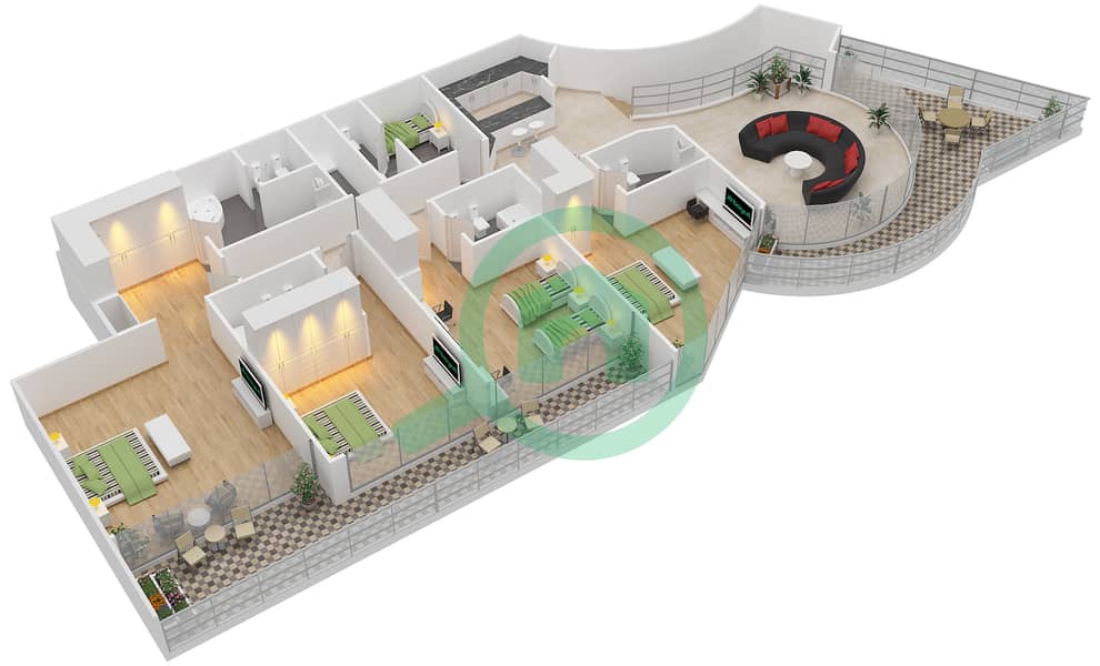 The Waterfront - 4 Bedroom Villa Type 1 Floor plan interactive3D
