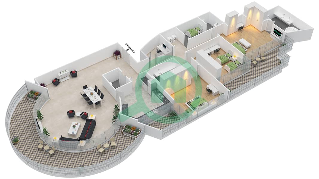 Вотерфронт - Апартамент 3 Cпальни планировка Тип CONDOMINIUM-1 interactive3D
