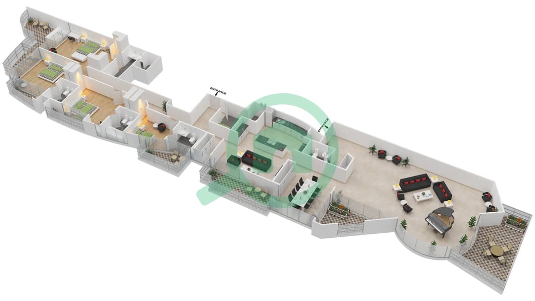 المخططات الطابقية لتصميم النموذج SKY VILLA - 2 فیلا 4 غرف نوم - ذا ووترفرونت interactive3D