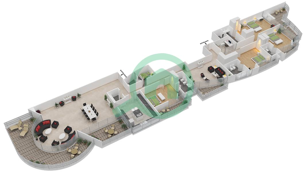 滨水区 - 4 卧室别墅类型SKY VILLA - 1戶型图 interactive3D