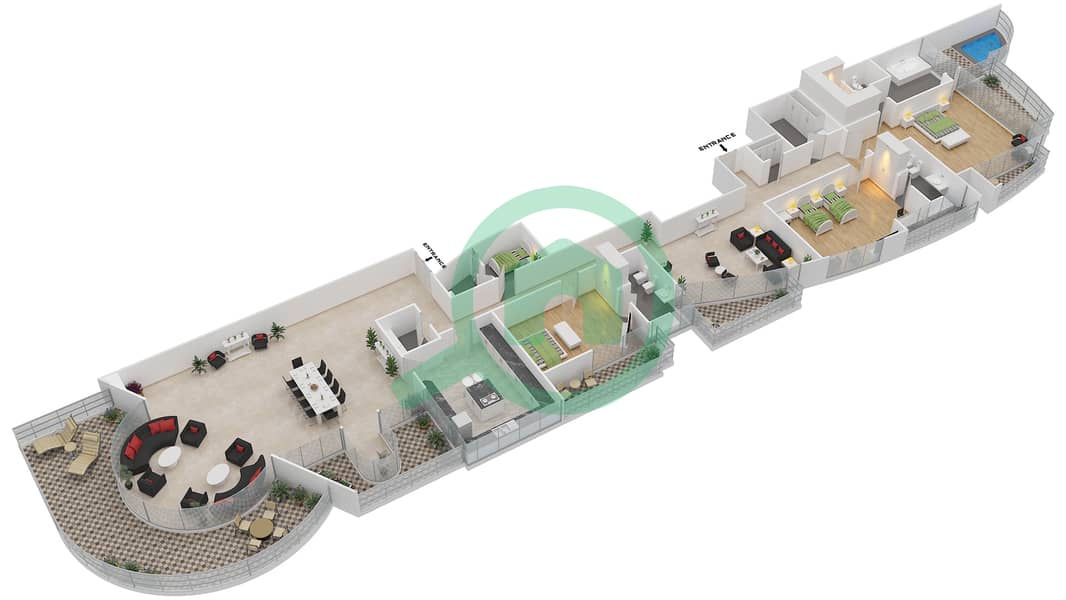 المخططات الطابقية لتصميم النموذج 1901 بنتهاوس 3 غرف نوم - ذا ووترفرونت interactive3D