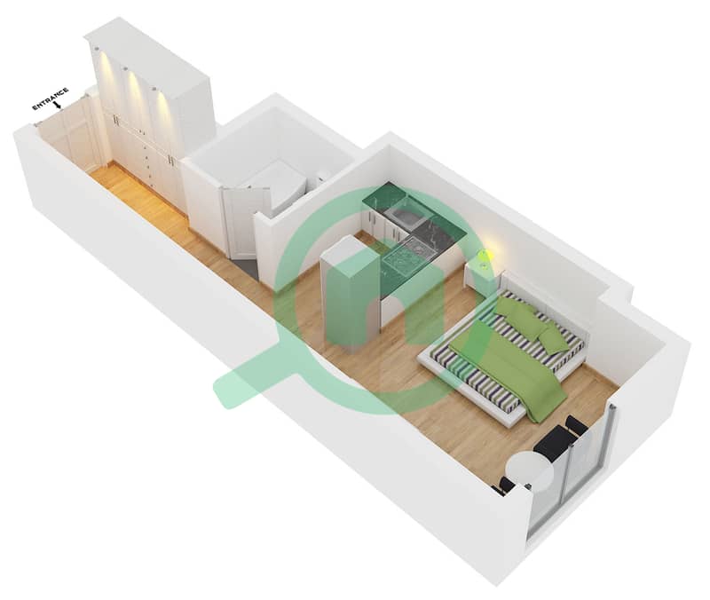 Зумуруд Тауэр - Апартамент Студия планировка Тип A FLOOR 1-8,10-19 interactive3D