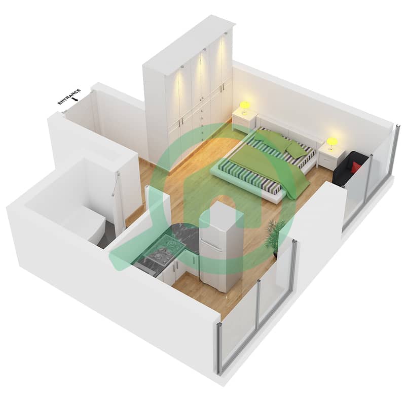 祖穆鲁德大厦 - 单身公寓类型B FLOOR 1-8,10-19戶型图 interactive3D