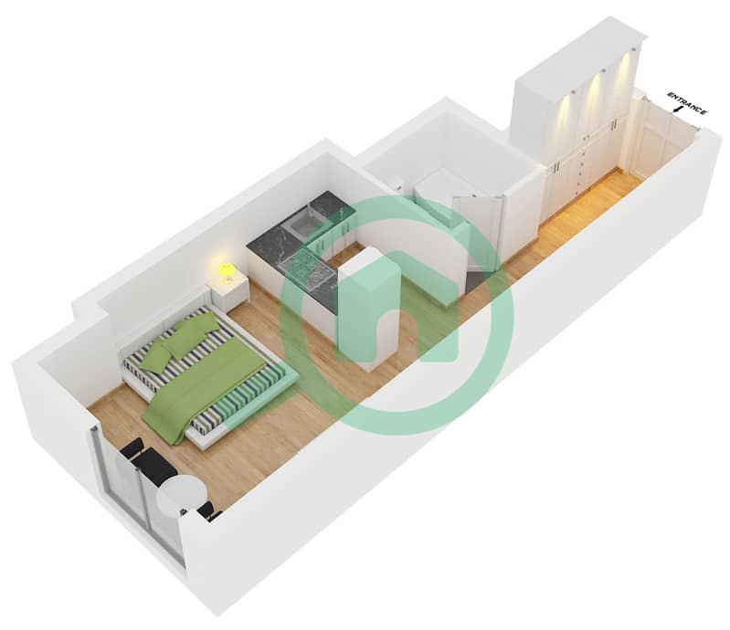 Зумуруд Тауэр - Апартамент Студия планировка Тип C FLOOR 1-8 interactive3D