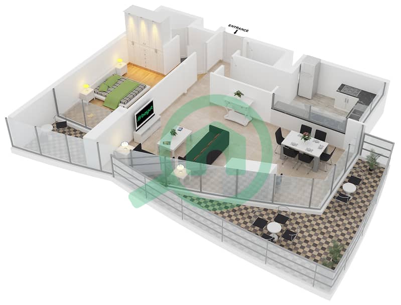 Zumurud Tower - 1 Bedroom Apartment Type D FLOOR 1-8 Floor plan interactive3D