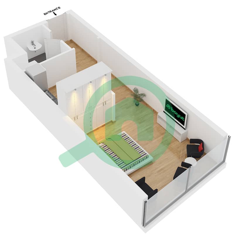 Зумуруд Тауэр - Апартамент Студия планировка Тип D FLOOR 1-8 interactive3D