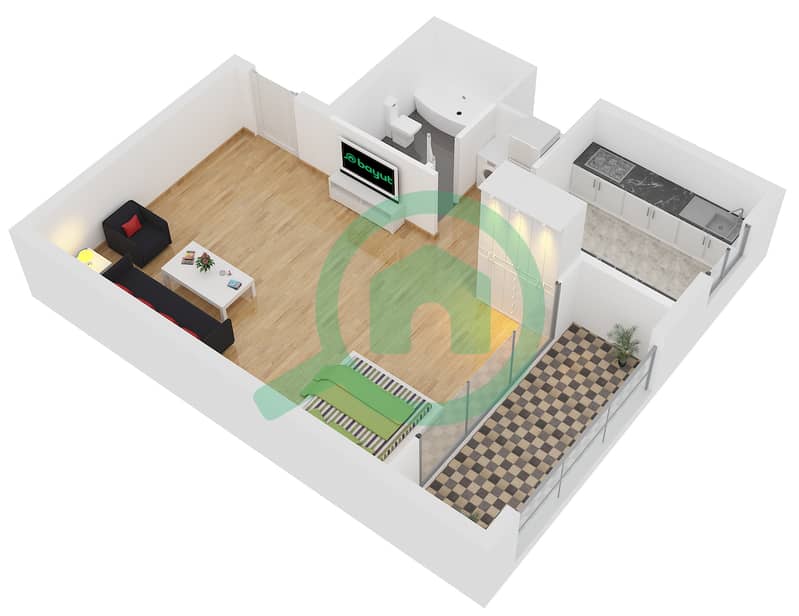 DEC1号大厦 - 单身公寓类型S1戶型图 interactive3D