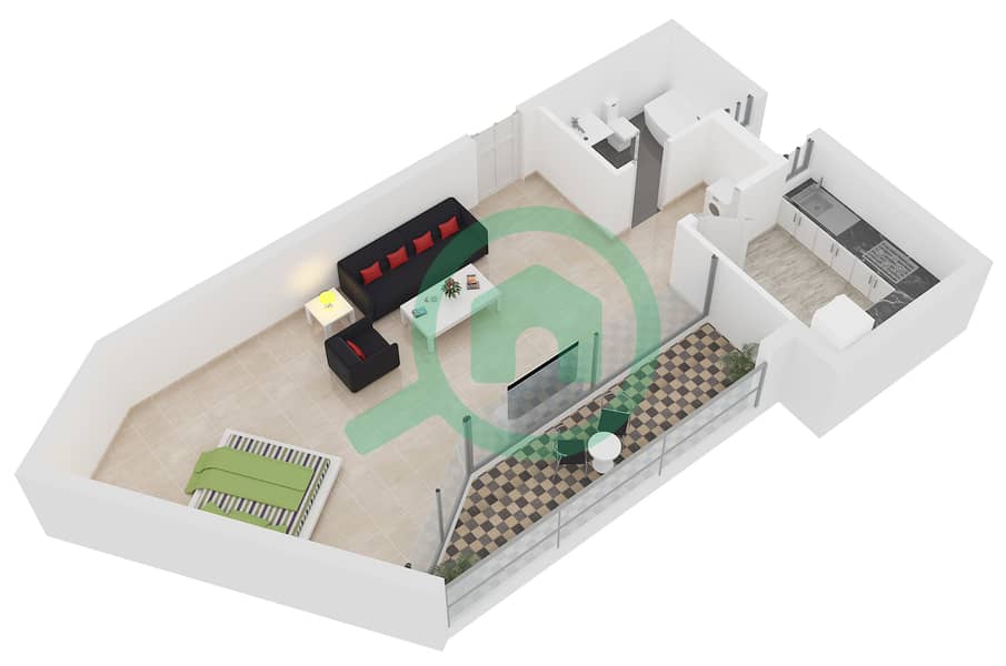 DEC Tower 1 - Studio Apartment Type S6 Floor plan interactive3D
