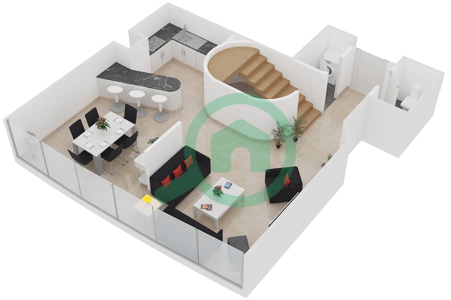 游艇湾公寓 - 1 卧室公寓单位1603戶型图 interactive3D