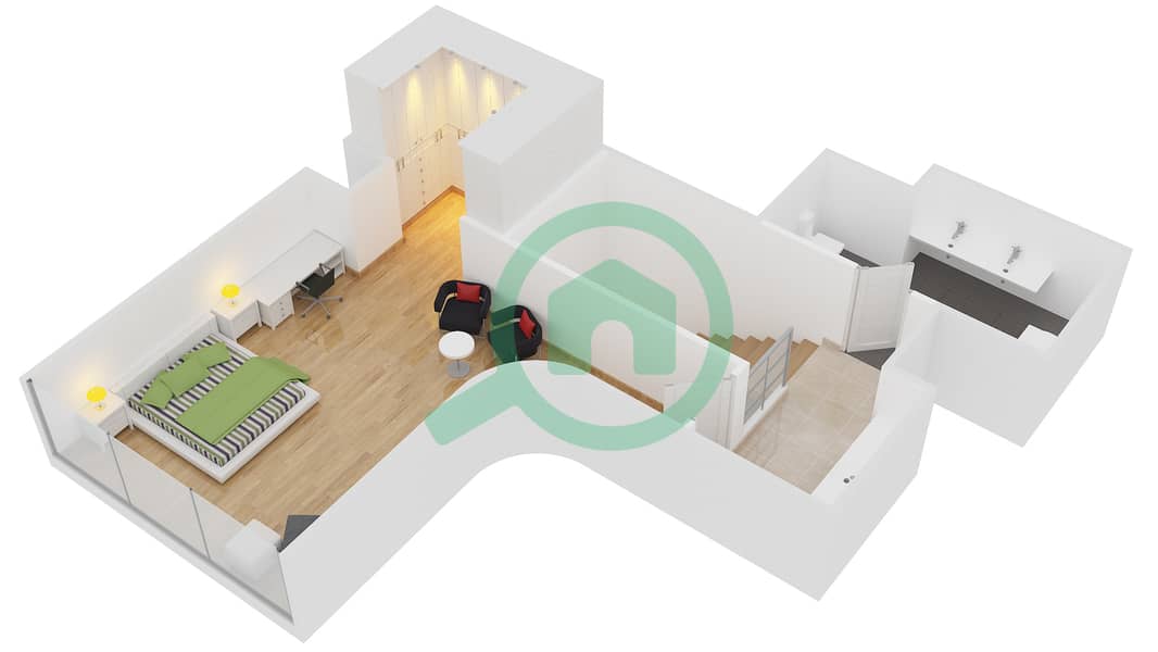 المخططات الطابقية لتصميم الوحدة 1603 شقة 1 غرفة نوم - خليج اليخوت interactive3D