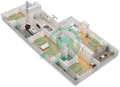 المخططات الطابقية لتصميم النموذج T2 شقة 4 غرف نوم - برج دي إي سي 1