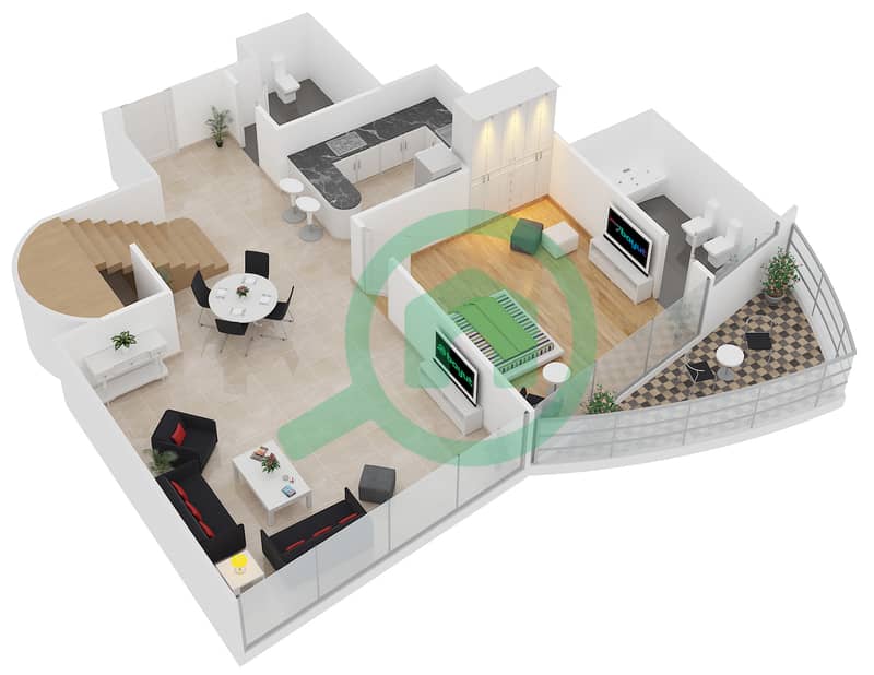 Яхт Бей - Апартамент 2 Cпальни планировка Единица измерения 1602 interactive3D