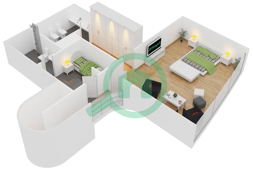 المخططات الطابقية لتصميم الوحدة 1602 شقة 2 غرفة نوم - خليج اليخوت interactive3D