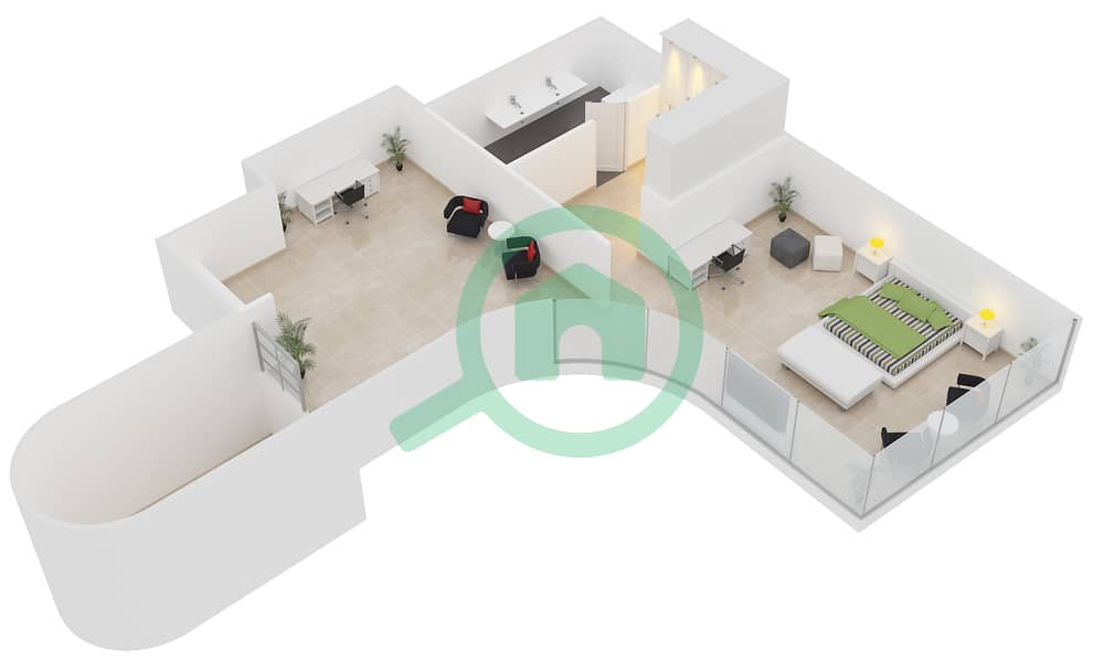 游艇湾公寓 - 2 卧室公寓单位1608戶型图 interactive3D