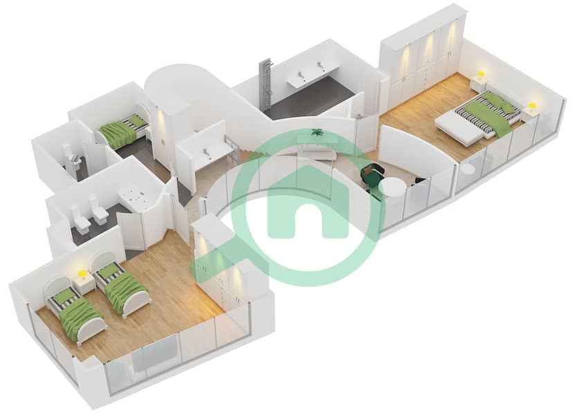 المخططات الطابقية لتصميم الوحدة 1609 شقة 3 غرف نوم - خليج اليخوت interactive3D