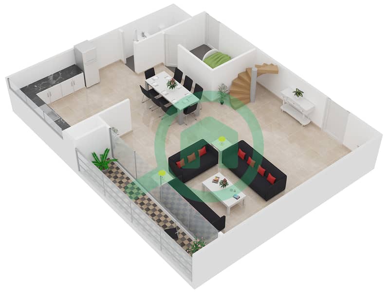 المخططات الطابقية لتصميم النموذج T2 شقة 4 غرف نوم - برج دي إي سي 1 interactive3D