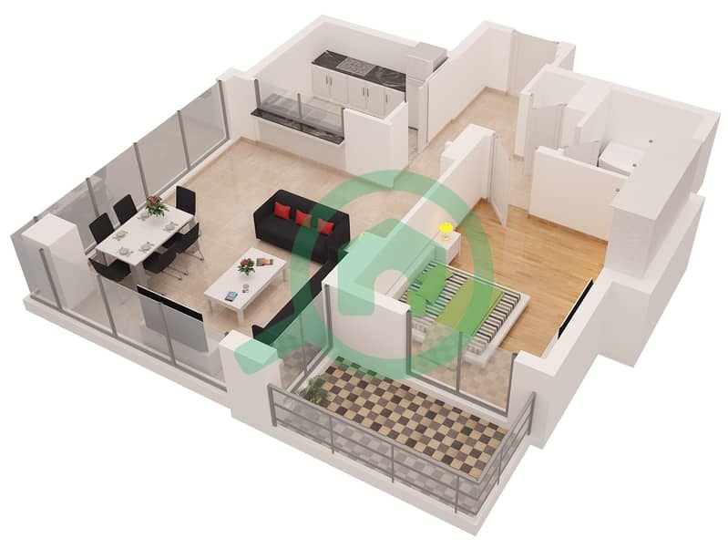 Палома - Апартамент 1 Спальня планировка Гарнитур, анфилиада комнат, апартаменты, подходящий 4 interactive3D