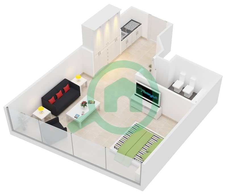 游艇湾公寓 - 单身公寓单位103戶型图 interactive3D