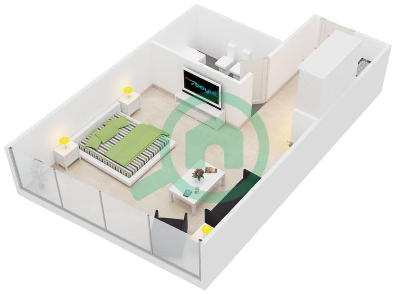游艇湾公寓 - 单身公寓单位204戶型图 interactive3D