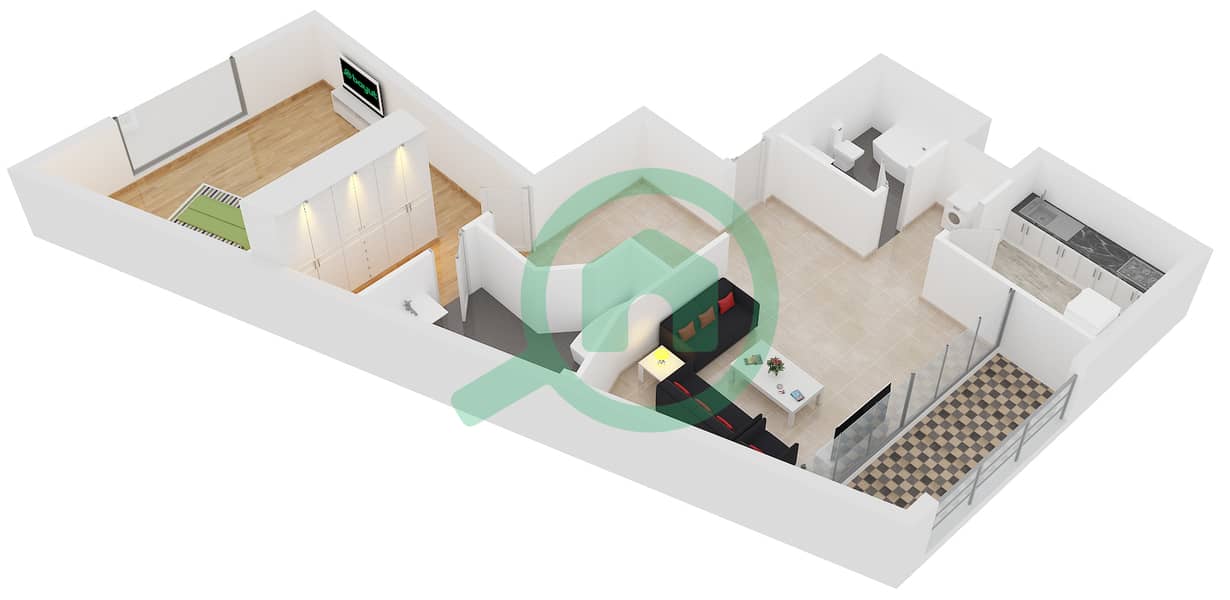 DEC Tower 2 - 1 Bedroom Apartment Type C Floor plan interactive3D