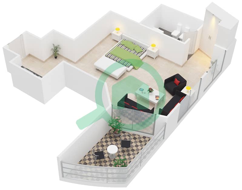 游艇湾公寓 - 单身公寓单位201戶型图 interactive3D