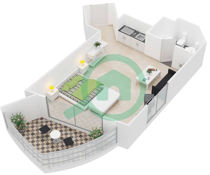 游艇湾公寓 - 单身公寓单位202戶型图 interactive3D