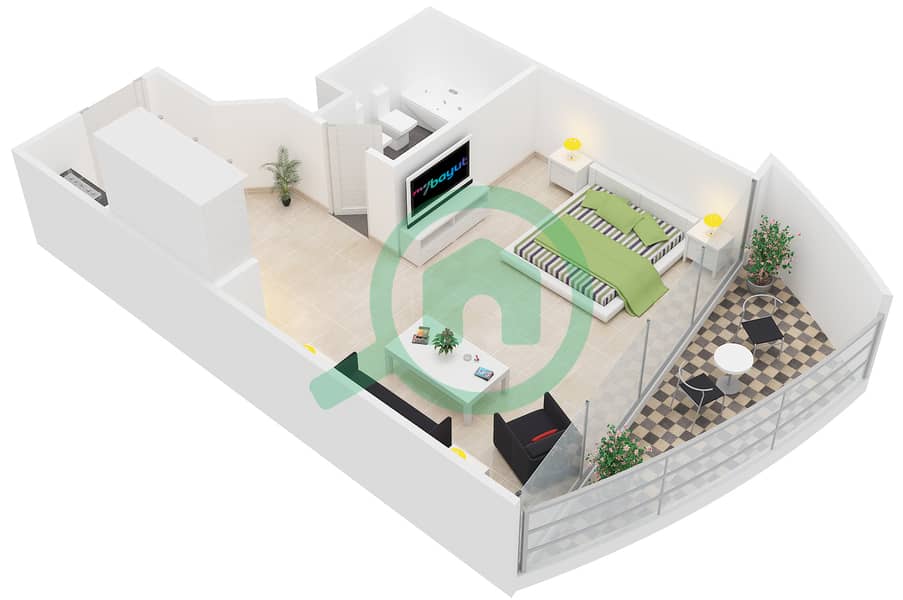游艇湾公寓 - 单身公寓单位203戶型图 interactive3D