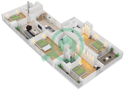 المخططات الطابقية لتصميم النموذج T2 شقة 4 غرف نوم - برج دي إي سي 2