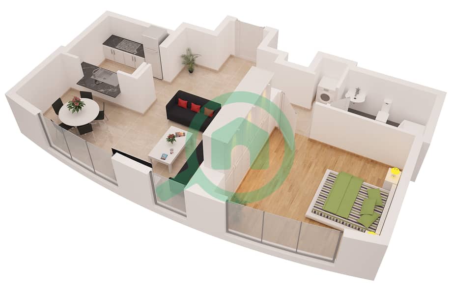 Санибел Тауэр - Апартамент 1 Спальня планировка Гарнитур, анфилиада комнат, апартаменты, подходящий 5 interactive3D