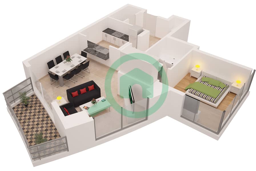 Санибел Тауэр - Апартамент 1 Спальня планировка Гарнитур, анфилиада комнат, апартаменты, подходящий 6 interactive3D