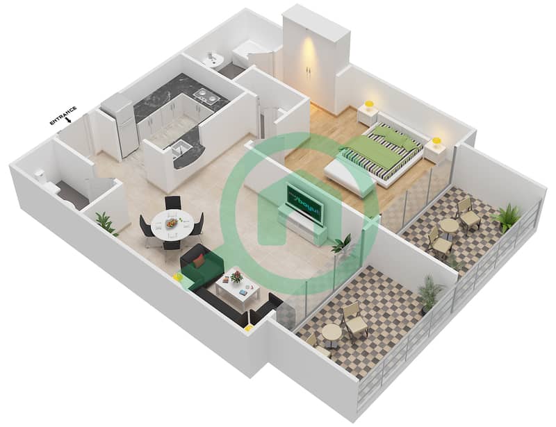 天景大厦 - 1 卧室公寓单位3戶型图 interactive3D
