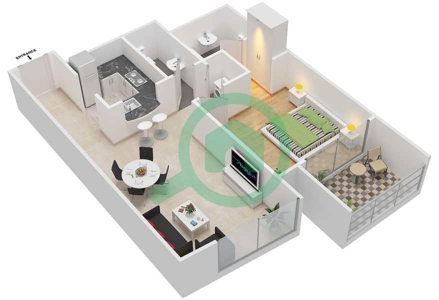 Скайвью Тауэр - Апартамент 1 Спальня планировка Единица измерения 1,5,6,11 interactive3D