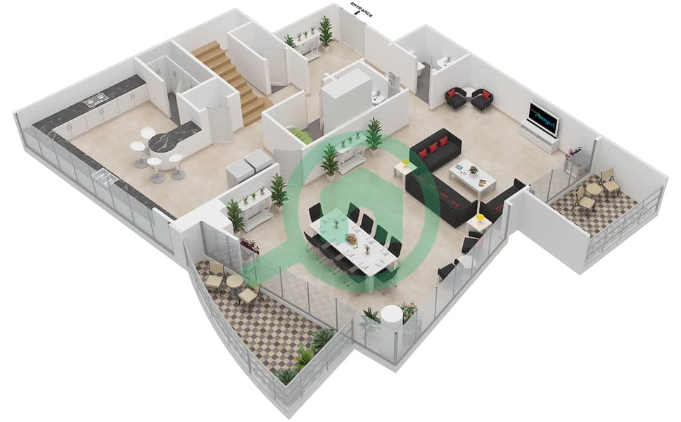 المخططات الطابقية لتصميم الوحدة 2 FLOOR 31,32 بنتهاوس 4 غرف نوم - برج سكاي فيو interactive3D