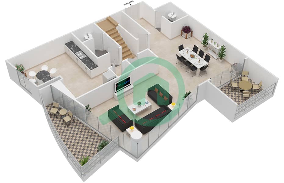 Skyview Tower - 3 Bedroom Penthouse Unit 5 FLOOR 31-32 Floor plan interactive3D