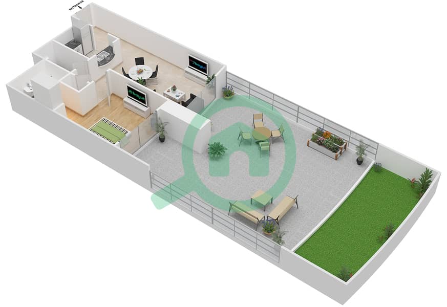 المخططات الطابقية لتصميم الوحدة 2, 3 FLOOR 5 شقة 1 غرفة نوم - برج سكاي فيو interactive3D