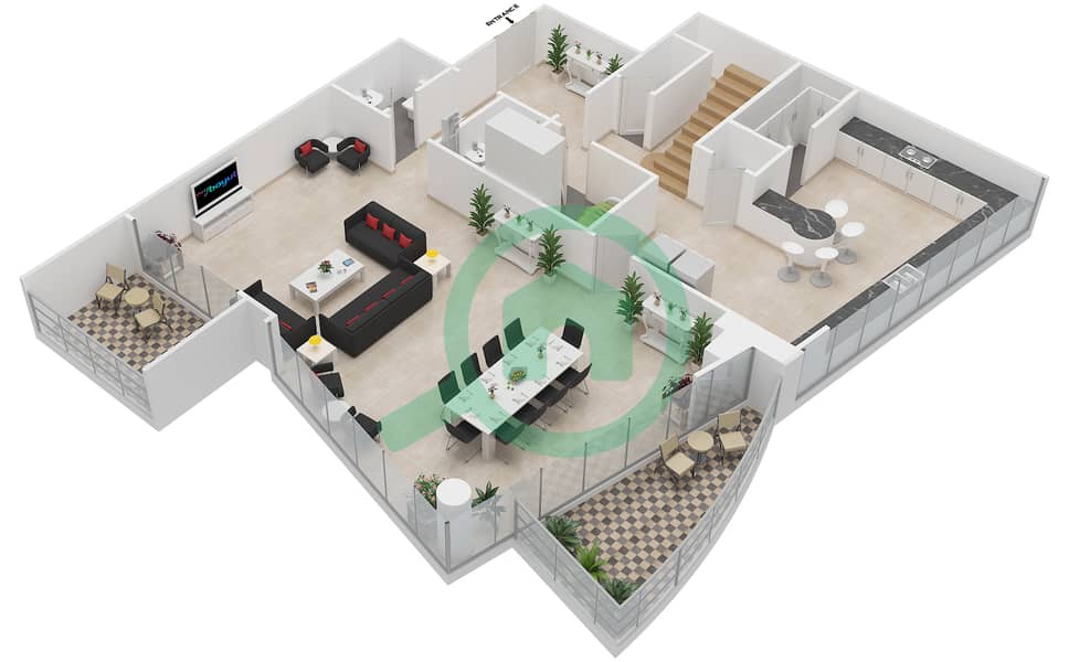 المخططات الطابقية لتصميم الوحدة 1 FLOOR 31-32 بنتهاوس 4 غرف نوم - برج سكاي فيو interactive3D