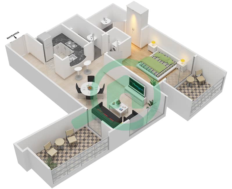 天景大厦 - 1 卧室公寓单位1,4,5,10 FLOOR 6-10戶型图 interactive3D