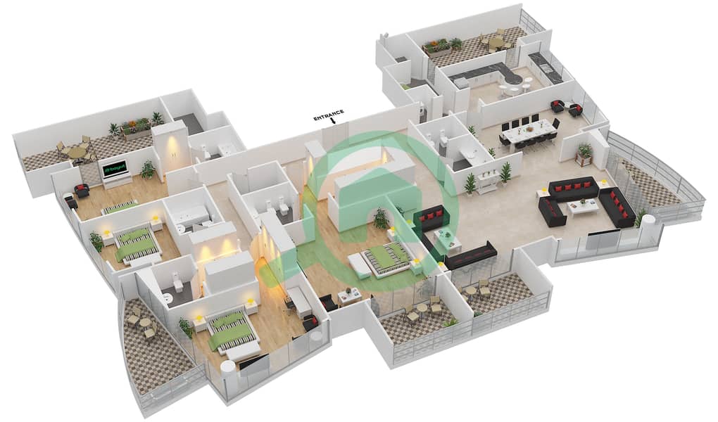 天景大厦 - 4 卧室公寓单位1 FLOOR 22-23戶型图 interactive3D