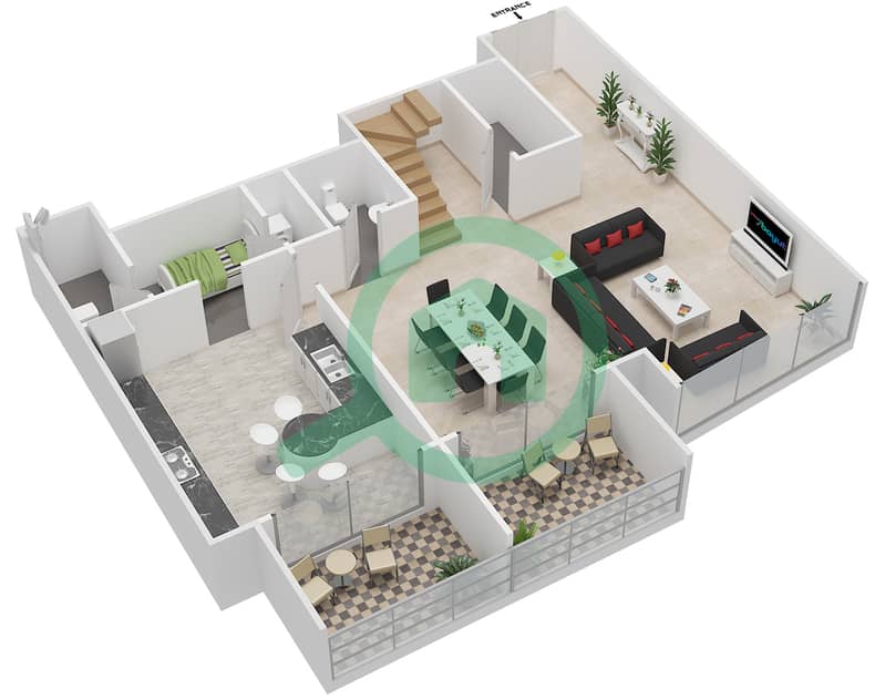 天景大厦 - 3 卧室顶楼公寓单位3, 6 FLOOR 31-32戶型图 Floor 31-32 interactive3D