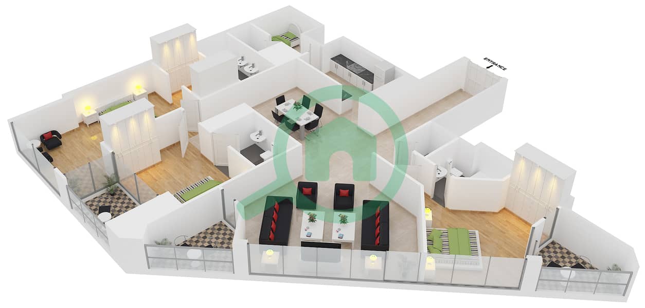 المخططات الطابقية لتصميم الوحدة 3 FLOOR 8-31 شقة 3 غرف نوم - مارينا 23 interactive3D