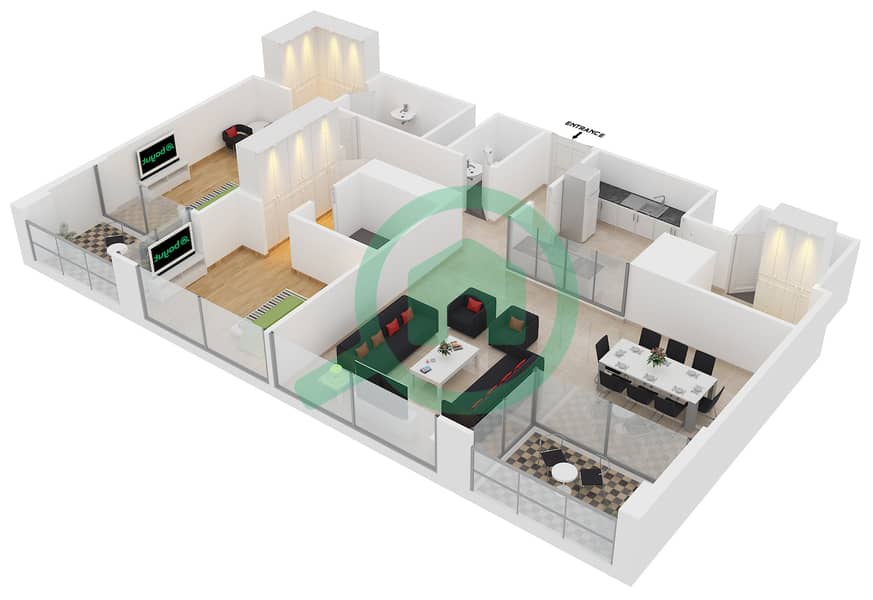 المخططات الطابقية لتصميم الوحدة 5 FLOOR 8-31 شقة 2 غرفة نوم - مارينا 23 interactive3D