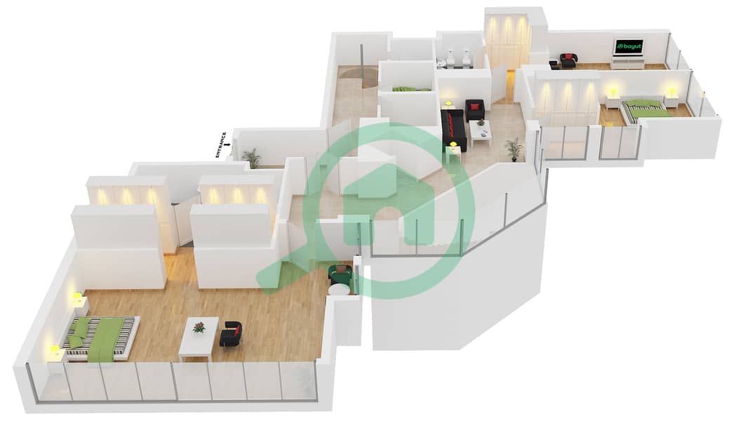 المخططات الطابقية لتصميم الوحدة 1 FLOOR 62-85 شقة 4 غرف نوم - مارينا 23 interactive3D