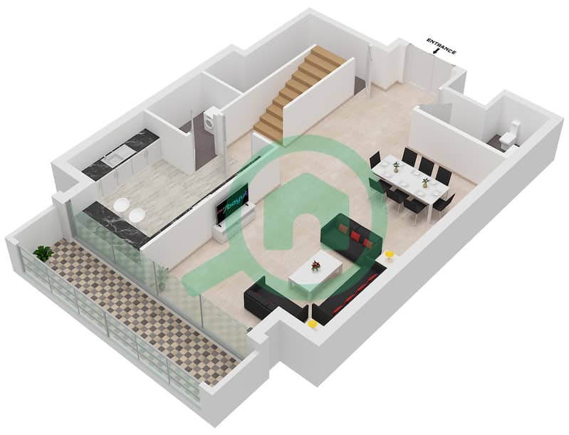 滨海高地大楼 - 2 卧室公寓类型A戶型图 interactive3D