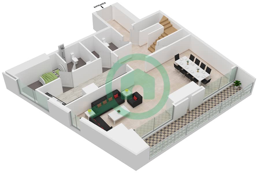 Марина Хейтс Тауэр - Апартамент 3 Cпальни планировка Тип DUPLEX-3 interactive3D