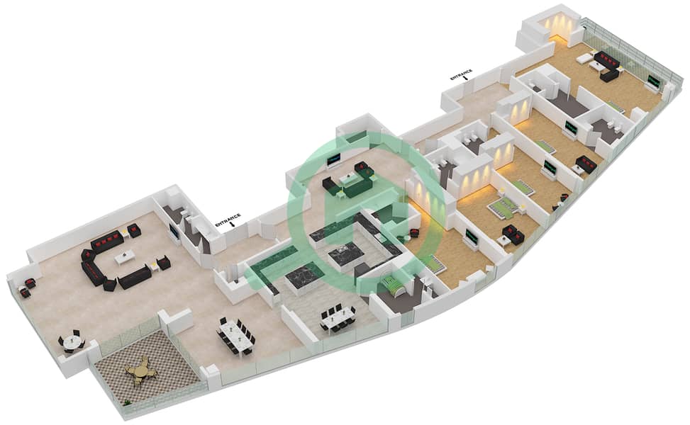 المخططات الطابقية لتصميم النموذج PH-5 بنتهاوس 5 غرف نوم - برج مارينا هايتس interactive3D