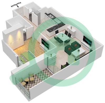 المخططات الطابقية لتصميم النموذج T01 شقة 1 غرفة نوم - مارينا بيناكل